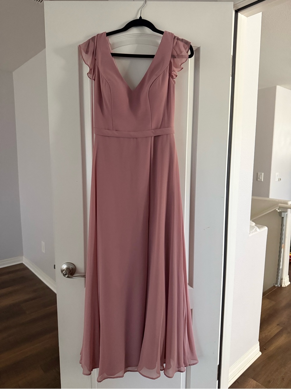 Azazie Dusty Rose V-Neck Flutter Sleeve Maxi Dress